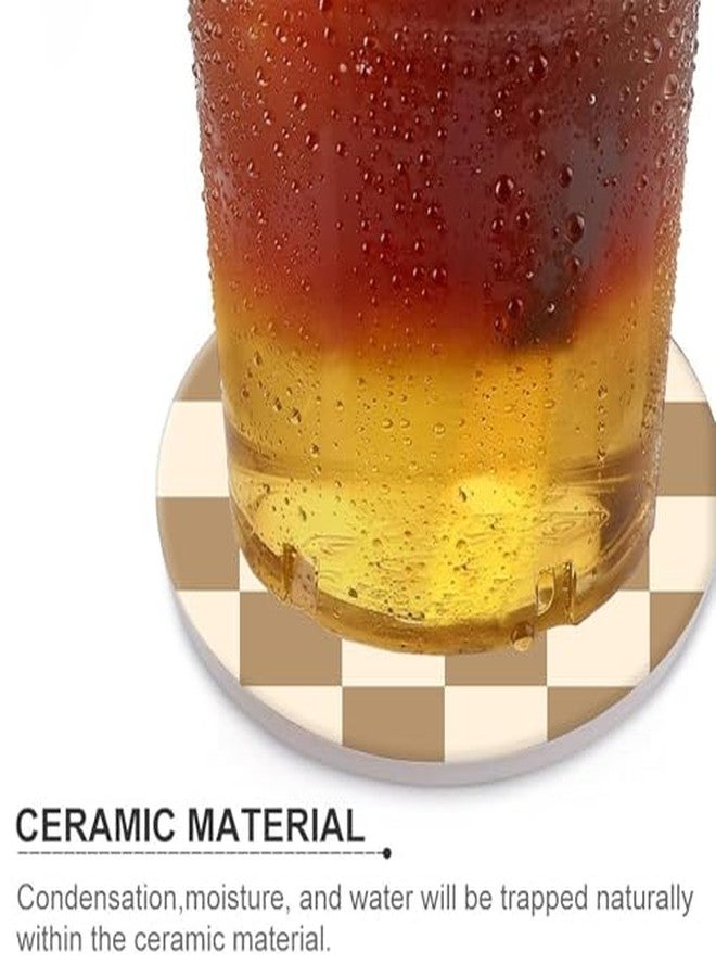 ZHIZHEND Coffee Checkered Drink Absorbent Coaster,Cool Deisgn Ceramic Drink Coaster with Cork Base,Housewarming Gifts,Tabletop Protection Suitable for Kinds of Cups(Pack of 4) - Image 5